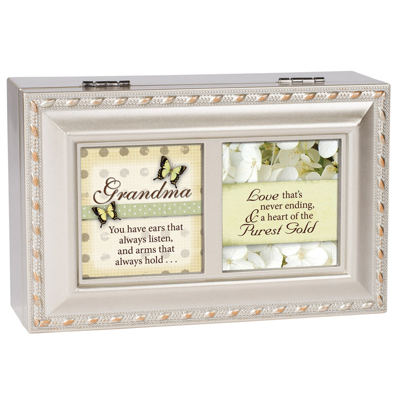 [Australia] - Cottage Garden Grandmother Love Never Ending Brushed Silvertone Jewelry Music Box Plays Amazing Grace 