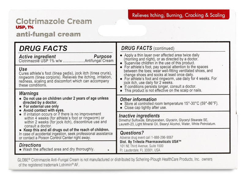 [Australia] - Globe Clotrimazole Antifungal Cream 1% (1 oz) | Relieves The itching, Burning, Cracking and Scaling associated with fungal infections | (10- Pack) 