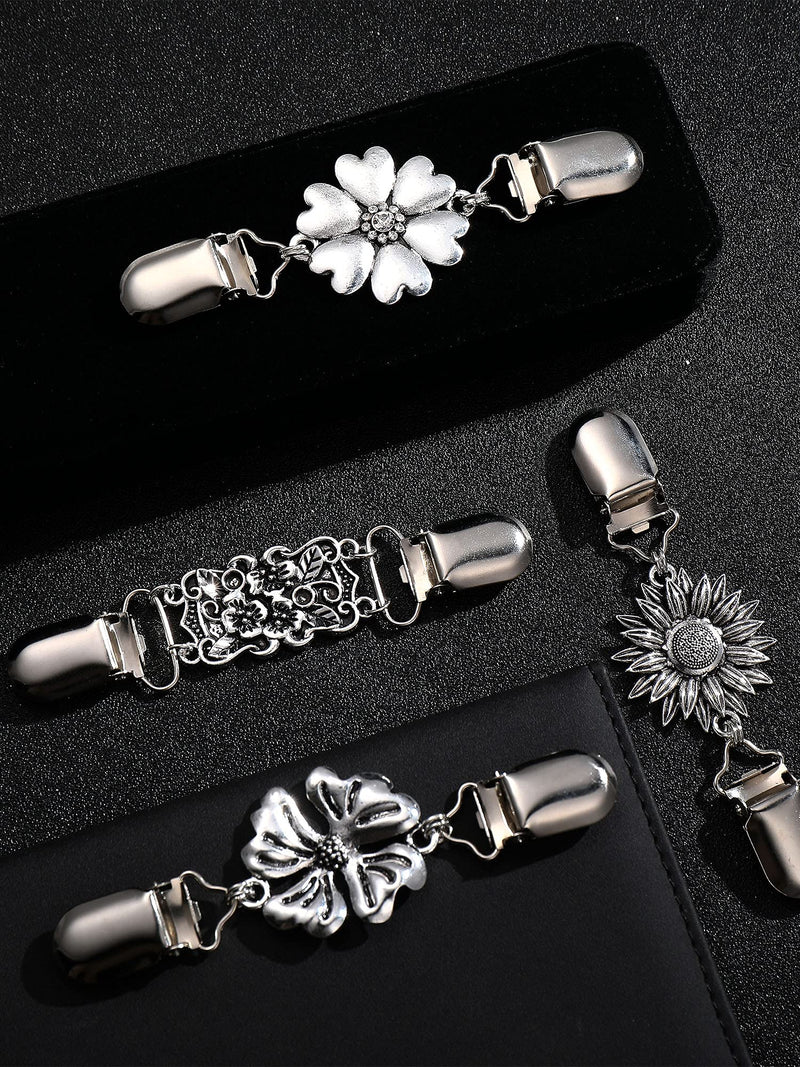 [Australia] - 4 Pieces Vintage Sweater Shawl Clips Retro Cardigan Collar Clips Dress Shirt Brooch Clips for Women Girls Wearing, 4 Styles Charming Style 