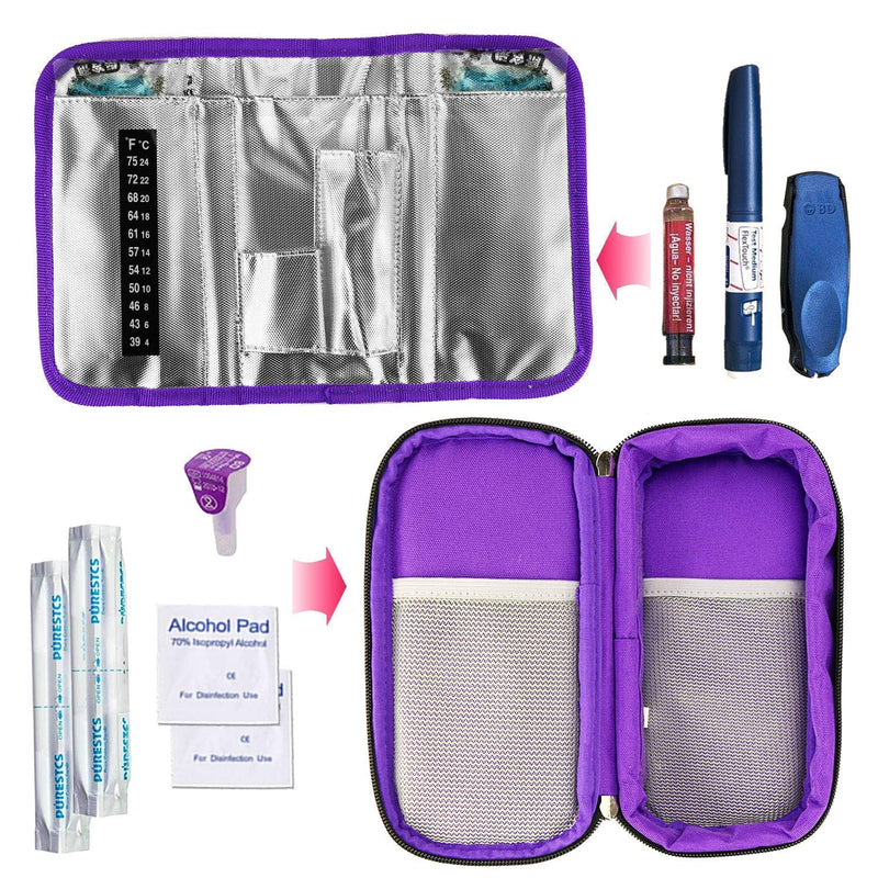 [Australia] - YOUSHARES Insulin Cooler Travel Case - Medication Diabetic Insulated Organizer Portable Cooling Bag for Insulin Pen and Diabetic Supplies with 2 Cooler Ice Pack (Purple) Purple 