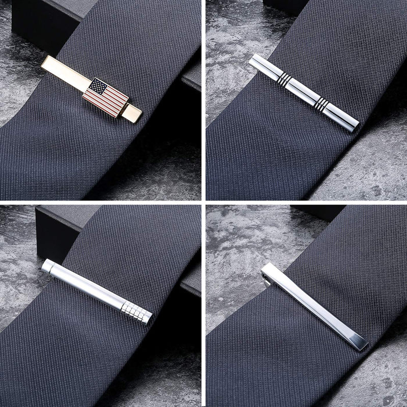 [Australia] - Finrezio 10PCS Tie Clips Set Men Tie Bar Clip Black Silver Gold Navy Regular Ties Necktie Wedding Business Clips with Gift Box Style A 