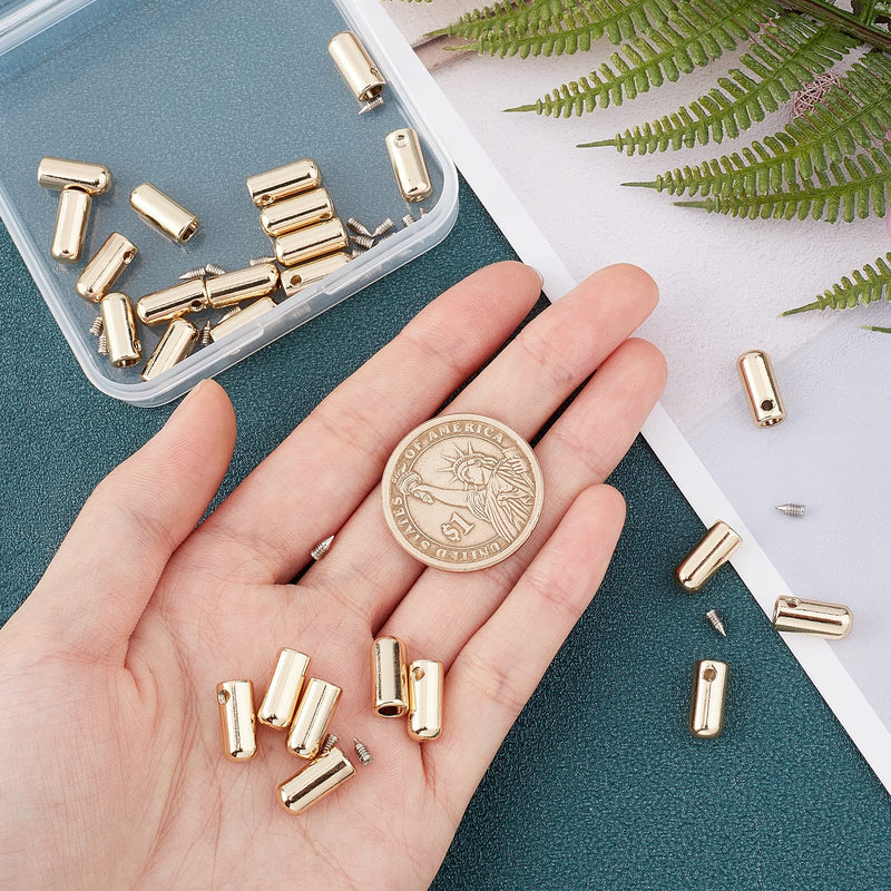 [Australia] - PandaHall 32 Sets Screws Shoelace Aglets Tips Light Gold Seamless Metal Shoelace Tips Aglets Alloy Shoelace Tips Cords End for Sneakers, Hoodies, Bungee Cords, Laces 