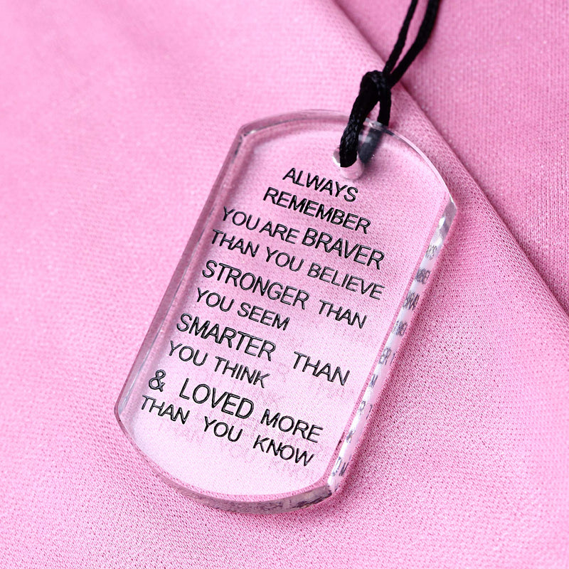 [Australia] - lauhonmin Always Remember You are Braver/Stronger/Smarter Than You Think Pendant Necklace Family Friend Gift Unisex Black Words Transparent Crystal 