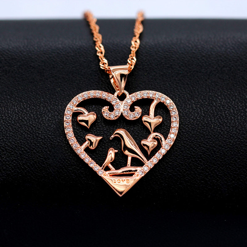 [Australia] - Uloveido Mom and Baby Hummingbird in Love Heart Pendant Necklace, 2 Birds Necklace for Mother Y483 Rose Gold 