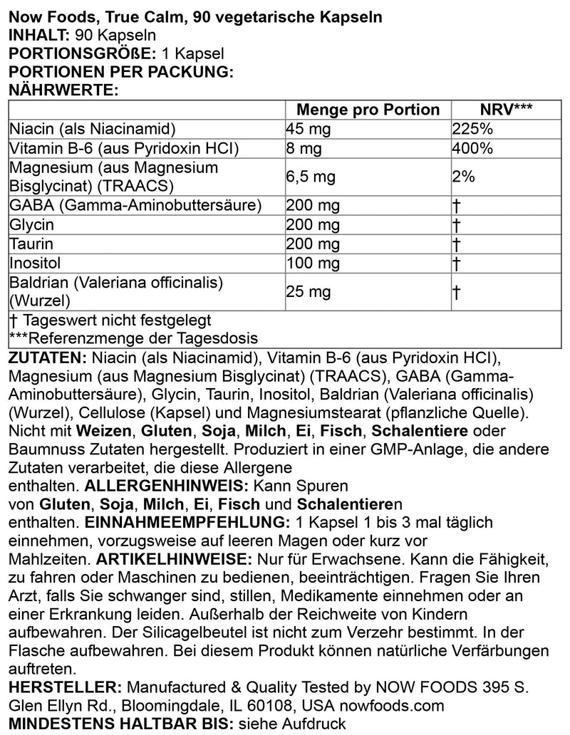 [Australia] - NOW Supplements, True Calm™, Amino Acid blend with B Vitamins & Valerian , 90 Veg Capsules 90 Count (Pack of 1) 