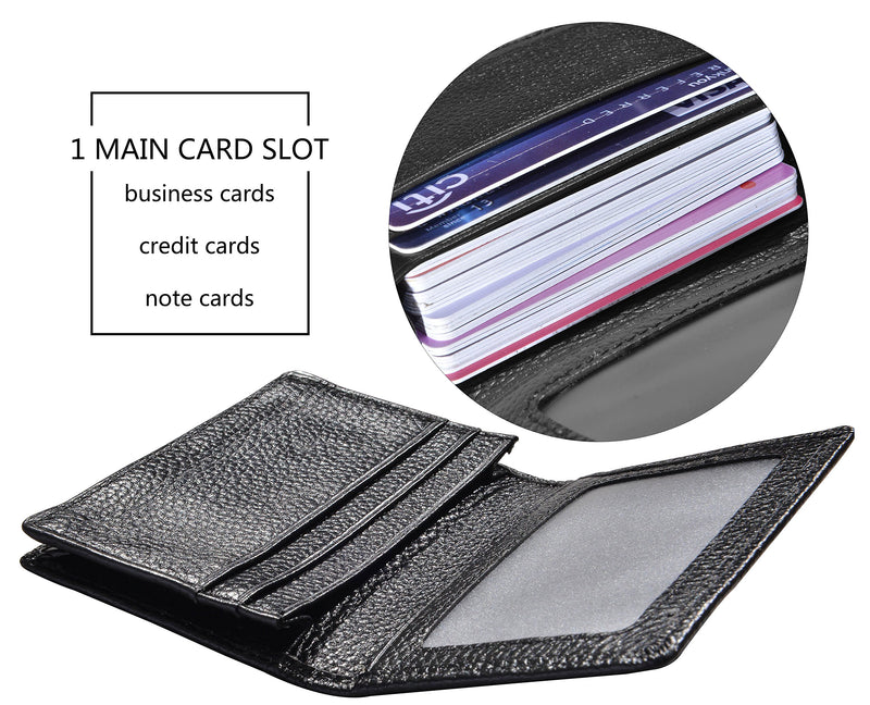 [Australia] - Outrip Genuine Leather Business Card Holder Name Card Case Credit Card Wallet with ID Window RFID Blocking (Black) Black 