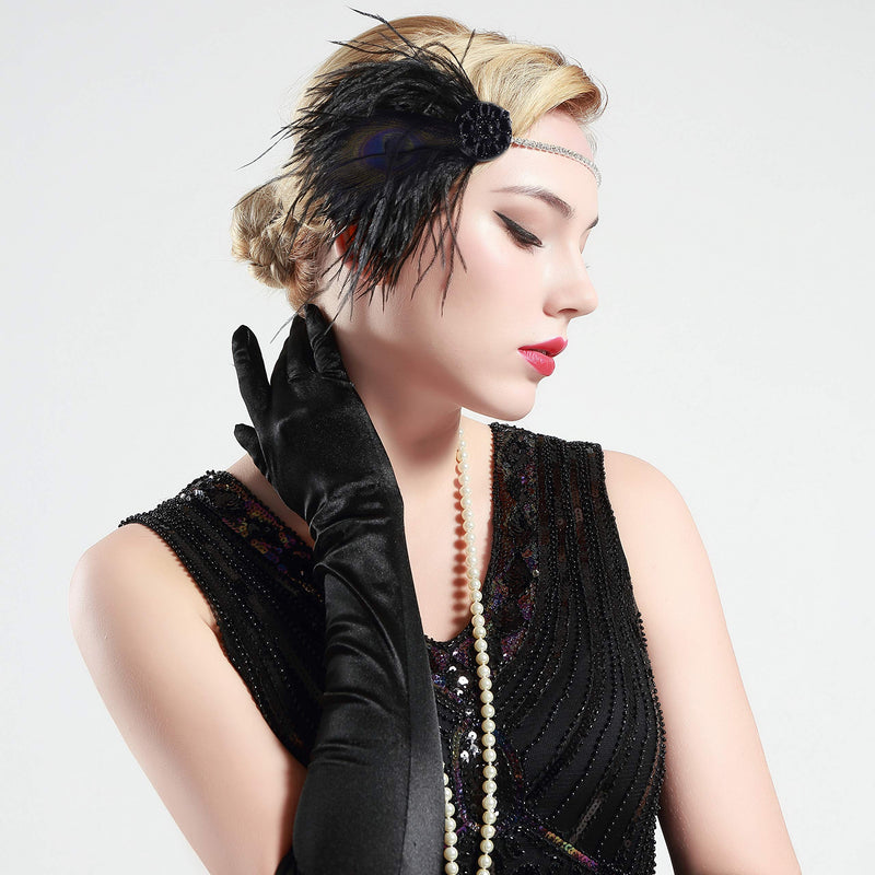 [Australia] - BABEYOND Vintage 1920s Flapper Headband Roaring 20s Great Gatsby Headpiece with Feather 1920s Flapper Gatsby Hair Accessories Black 