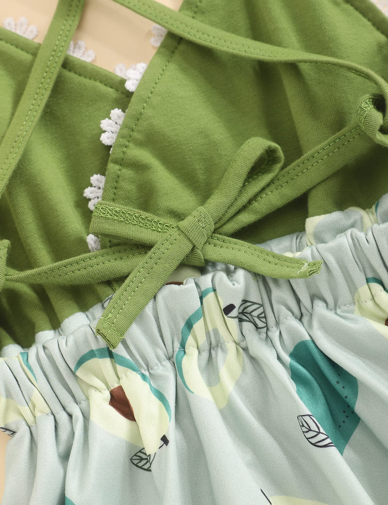 [Australia] - bilison Newborn Baby Girls Clothes Avocado/Donuts Romper Strap Backless Bodysuit Jumpsuit Baby Girl Summer Outfits Clothes Avocado Green 0-3 Months 