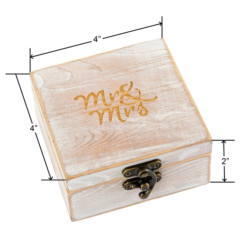 [Australia] - Strova Wooden Ring Box for Wedding Rings and Couple Jewelry - Engraved Mr. & Mrs. Lettering - Ring Bearer Box for Display or Personal Organizer - Brass Latch and Soft, Protective Ring Cushions 