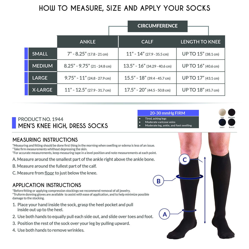 [Australia] - Truform Compression Socks, 20-30 mmHg, Men's Dress Socks, Knee High Over Calf Length, Black, Large,1944BL-L Large (Pack of 1) 