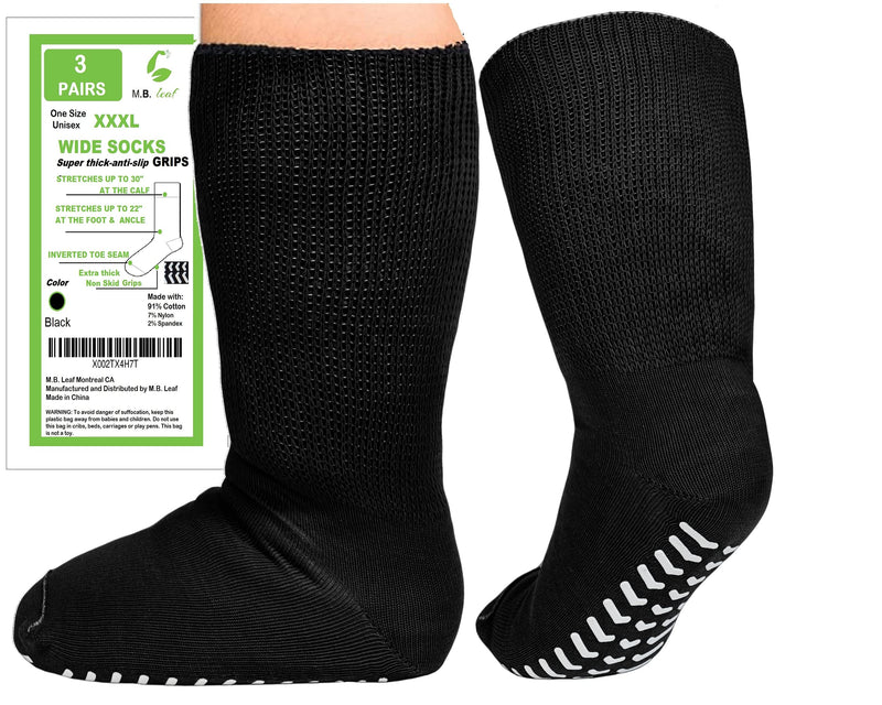 [Australia] - Diabetic Edema Socks - Oversized Anti-Slip Sock Stretches up to 30'' Over Calf for Swollen Feet Black 