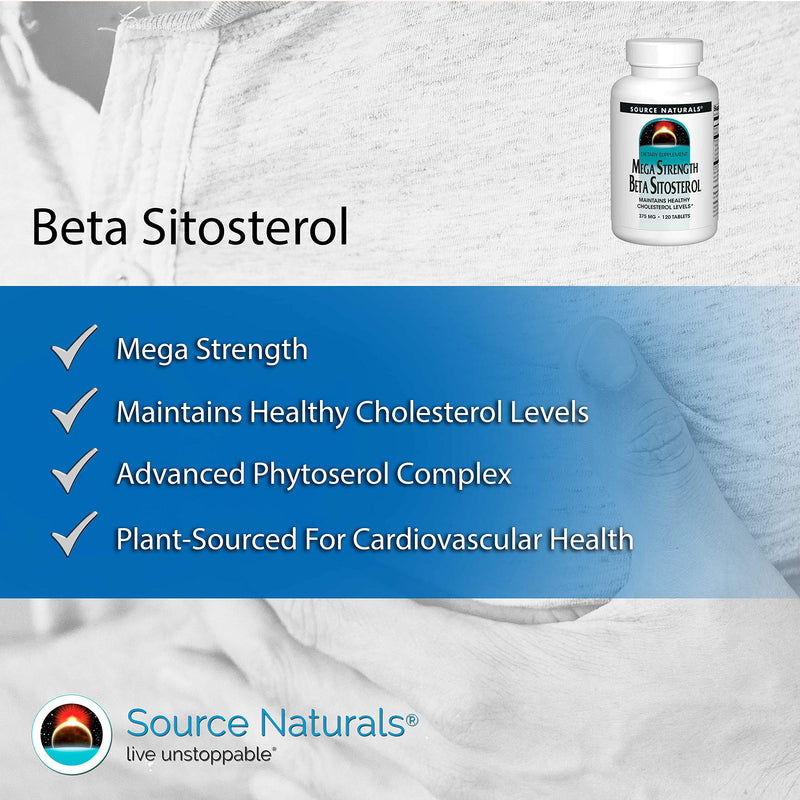 [Australia] - Source Naturals Mega Strength Beta Sitosterol 375mg Plant Sourced Healthy Cardiovascular & Cholesterol Support Supplement - 120 Tablets 
