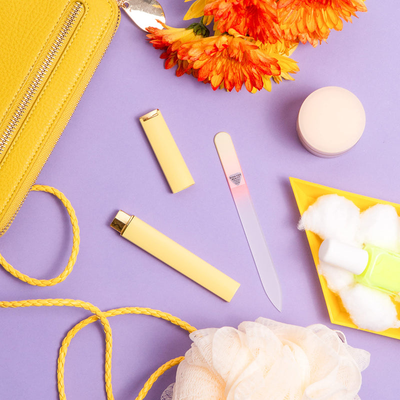 [Australia] - Premium Czech Glass Nail File by Bona Fide Beauty - Birthday Gifts for Women - Crystal Nail File Yelloworange 