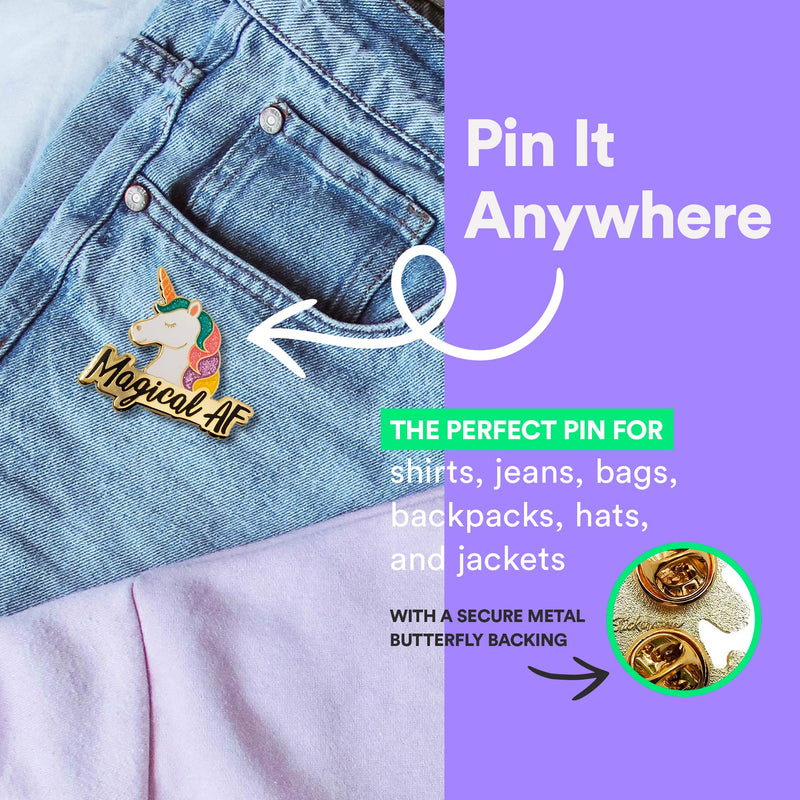 [Australia] - Stickeroonie Magical AF Unicorn Enamel Lapel Pin, Cute & Funny Glittery Rainbow Unicorn, 1.4 Inches 