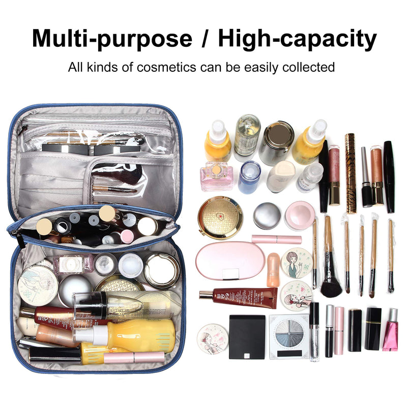 [Australia] - Travel Cosmetic Bag Portable Makeup Bruches Case Waterproof Toiletries Organizer Bag With An Extra Removable Zipper Pouch Blue 