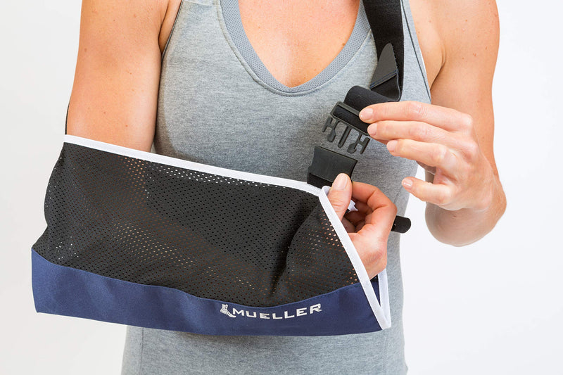 [Australia] - Mueller Sports Medicine Adjustable Arm Sling, For Men and Women, Black/Blue, One Size Fits Most Blue W/Black Mesh 