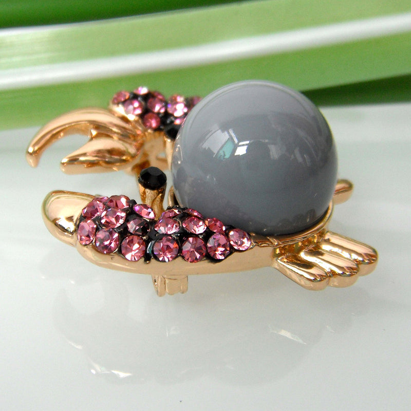 [Australia] - Navachi 18k Gold Plated Full Crystal Ball Crab Brooch Pins Pink 