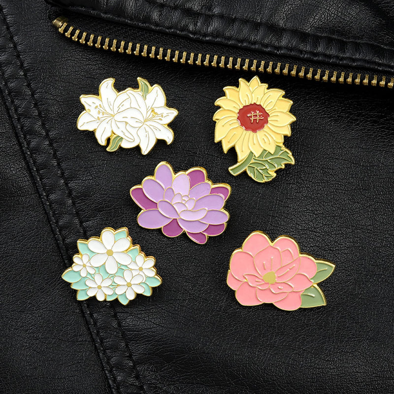 [Australia] - 5Pics Pin Sets with Flower Enamel Brooch Pins Cartoon Sunflower Lapel Pins Accessory for Backpacks Badges Hats Bags for Women Girls Kids Gift 