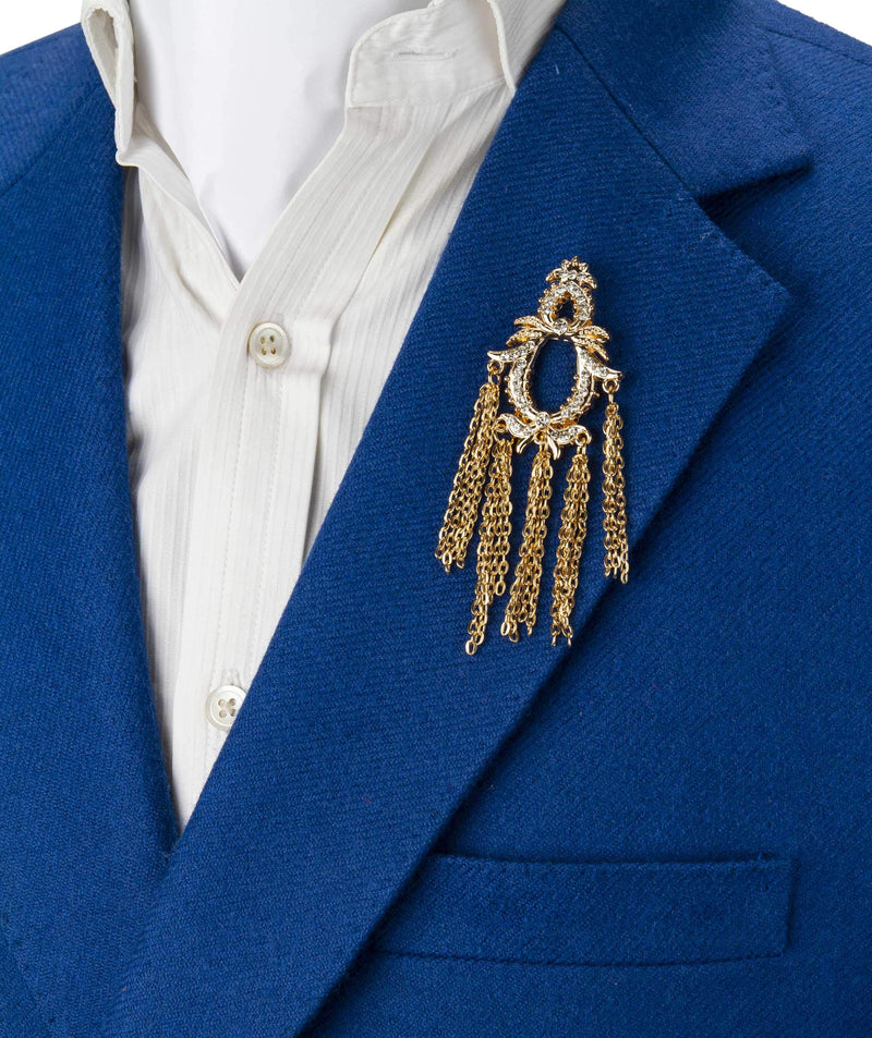 [Australia] - Knighthood Formal Gold Abstract Design with Hanging Chain Pattern Brooch 