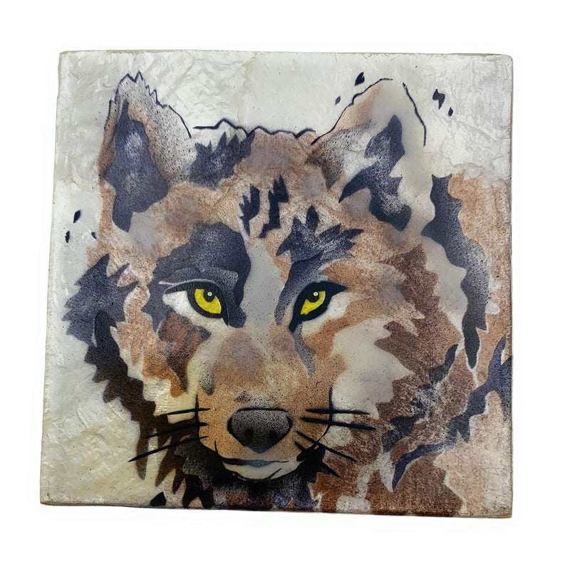 [Australia] - Kubla Crafts Wolf Capiz Shell Keepsake Box, 3 Inches X 3 Inches 