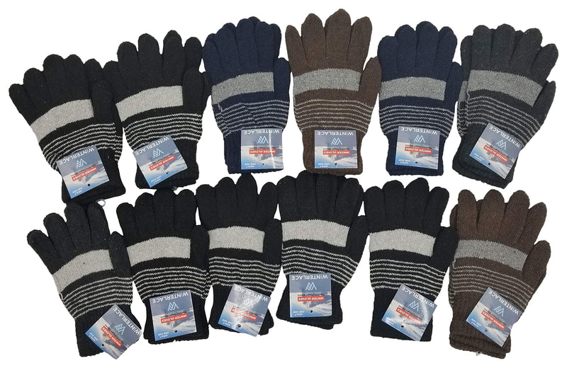 [Australia] - Winter Magic Gloves, 12 Pairs Stretchy Warm Knit Bulk Pack Mens Womens 12 Pairs Assorted Knit 
