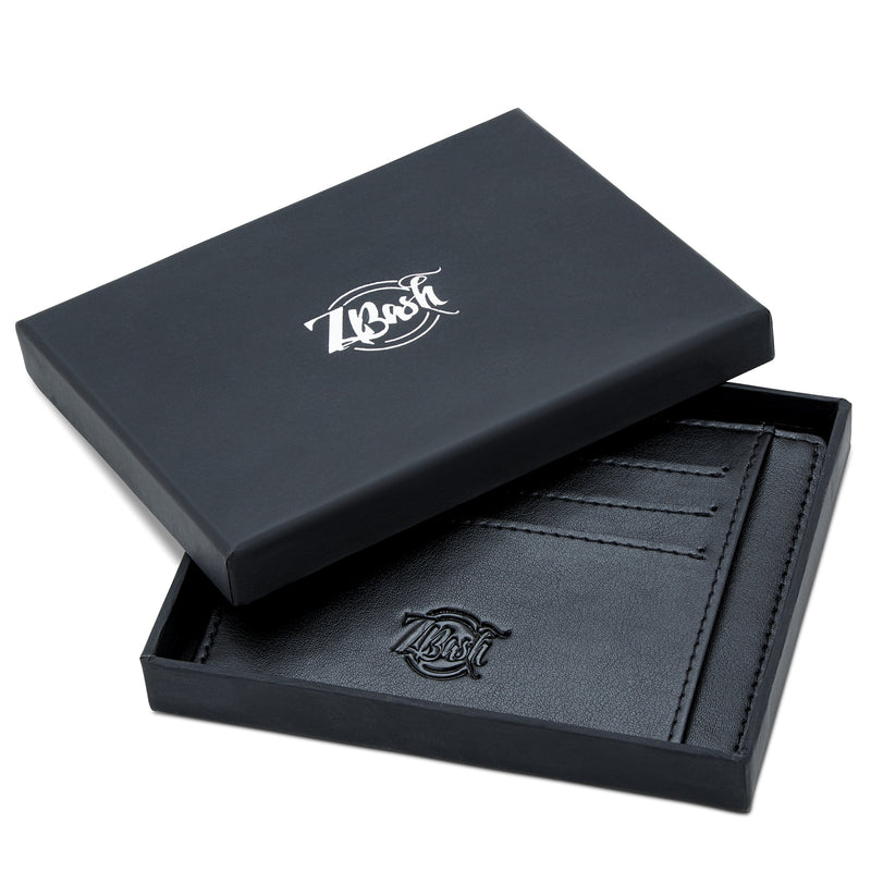 [Australia] - Front Pocket Minimalist RFID Blocking Slim Leather Wallet - With Easy Access Cash Compartment Black 