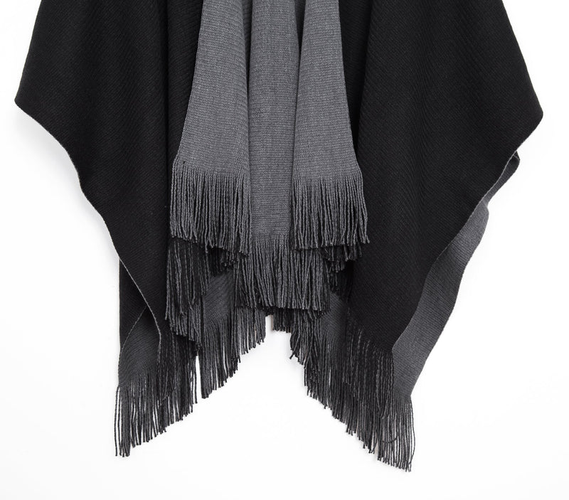 [Australia] - Urban CoCo Women's Winter Vintage Poncho Capes Tassel Blanket Shawl Wrap Cardigan Coat Black 