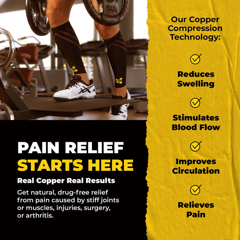 [Australia] - Calf Compression Sleeves for Men & Women - Leg Sleeve and Shin Splints Support - Ideal for Leg Cramp Relief, Varicose Veins, Running - 20-30mmHg Copper-Infused Nylon by CopperJoint - Large 