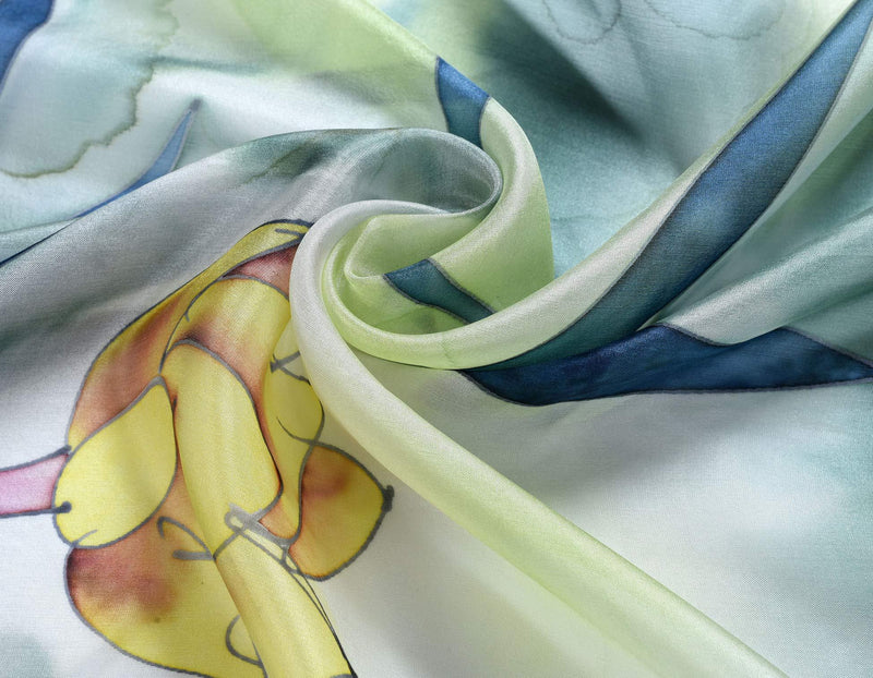 [Australia] - Invisible World Women's 100% Silk Scarf Hand Painted Floral Yellow Water 