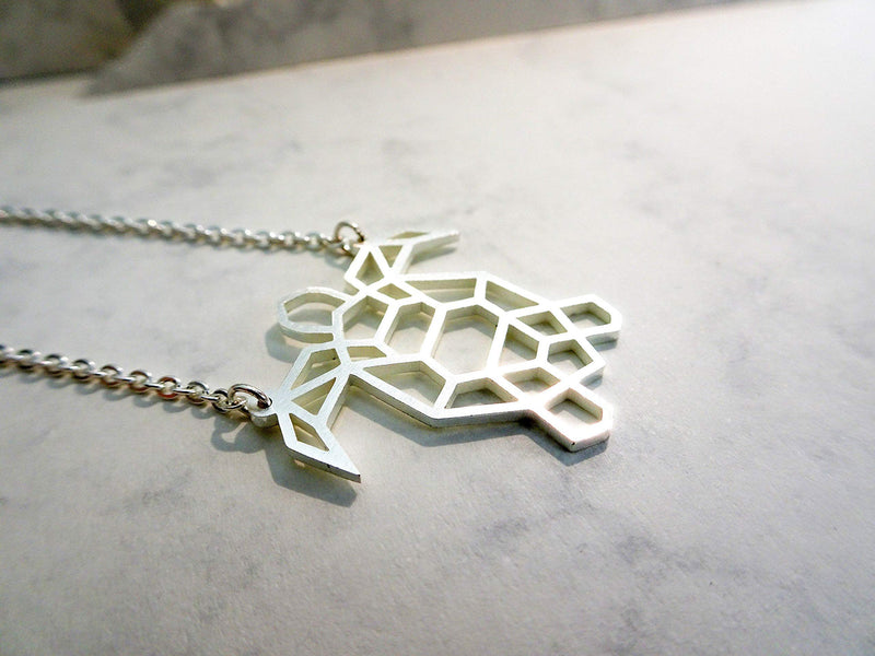 [Australia] - La Menagerie Turtle Silver Origami Jewelry & Silver Geometric Necklace – 925 Sterling Plated Silver Necklace & Turtle Necklaces for Women – Turtle Necklace for Girls & Origami Necklace 