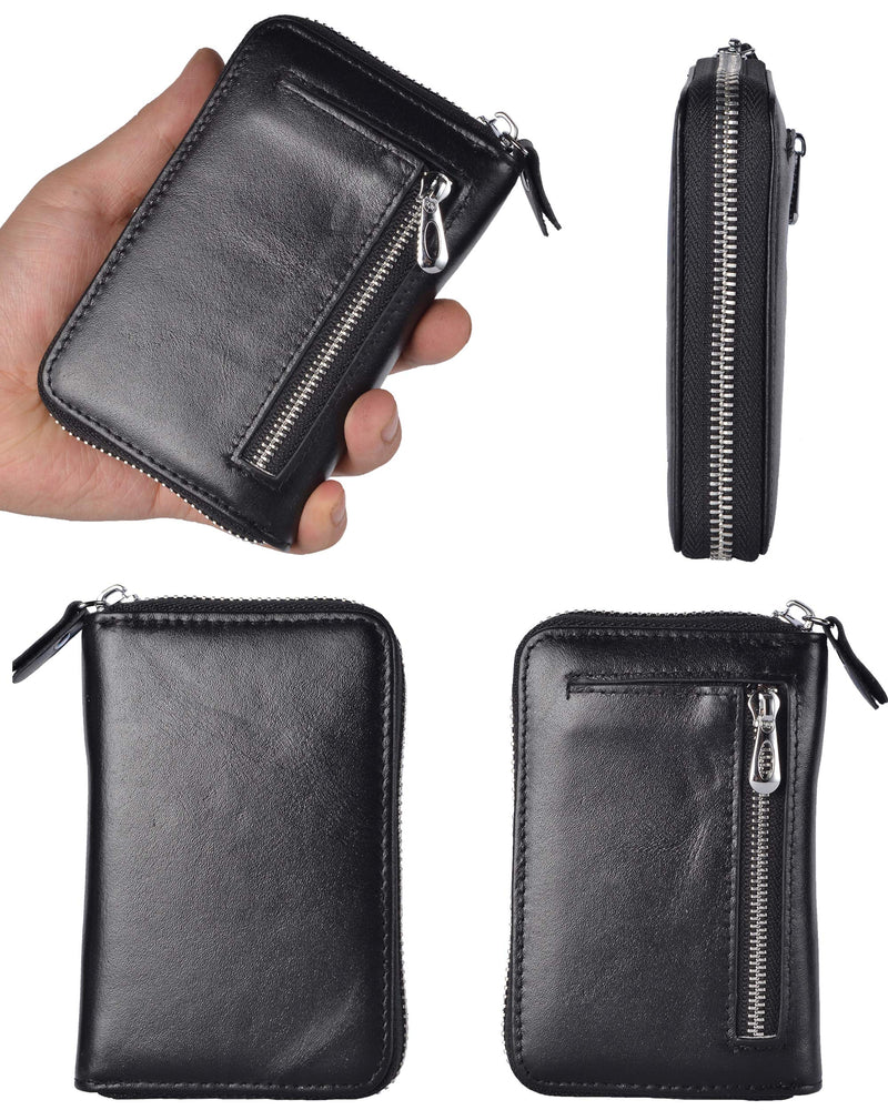 [Australia] - Leamekor Credit Card Wallet Holder Zip Bifold Wallet Genuine Leather 25 Card Slots Black 