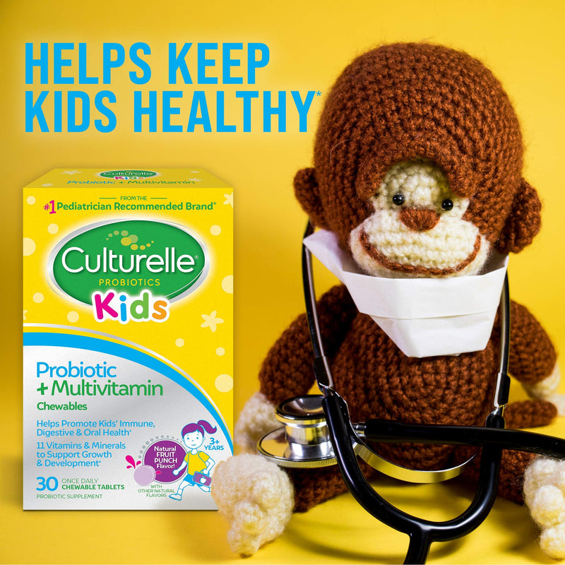 [Australia] - Culturelle Kids Probiotic Plus Complete Multivitamin Chewable, Promotes Immune, Digestive & Oral Health, With 11 Vitamins & Minerals including Vitamins C, D & Zinc, Fruit Punch Flavor, 30 Count 
