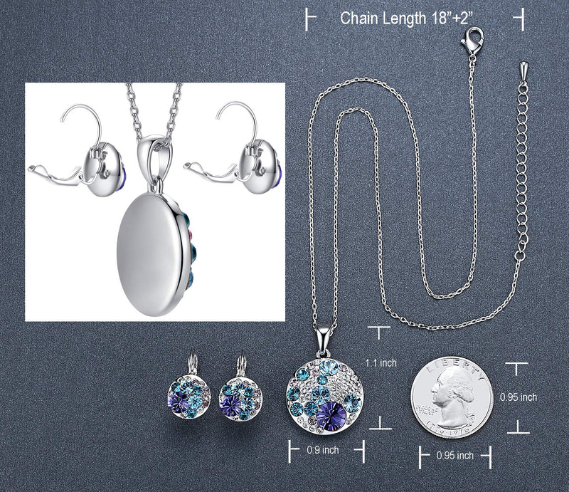 [Australia] - Leafael Ocean Bubble Women's Crystal Jewelry Set Costume Fashion Pendant Necklace Earring Set, Silver Tone or 18K Rose Gold Plated, 18" + 2", Gifts for Women Blue Purple Crystals/Silver-tone Chain 