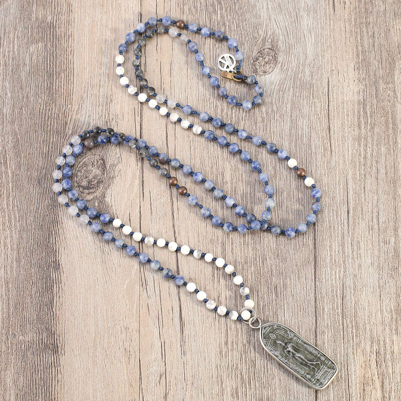 [Australia] - KELITCH Yoga Buddha Pendant Necklaces Y-Shaped Natural Stone Beaded Necklaces Statement Bracelets Mala Jewelry Blue C 