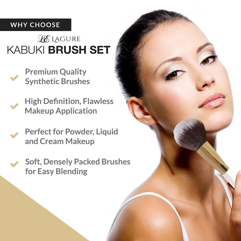 [Australia] - Lagure Premium Kabuki Makeup Brush Set - The Perfect Makeup Brushes for Your Eyeshadow, Contour Kit, Blush, Foundation, Concealer, Face Powder - Includes Cosmetic Brush Guide 