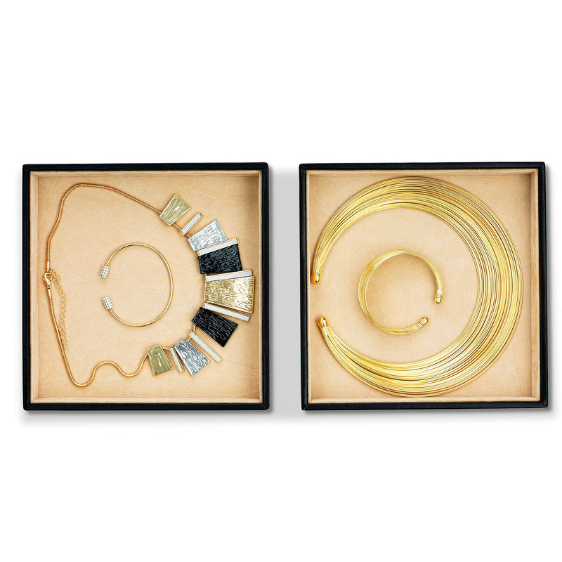 [Australia] - Glenor Co Jewelry Organizer Tray - Set of 2 - Stackable Empty Jewelry Storage Trays w/o Dividers - Display on Dresser or Drawer - Compatible with Other Glenor Trays - Black 