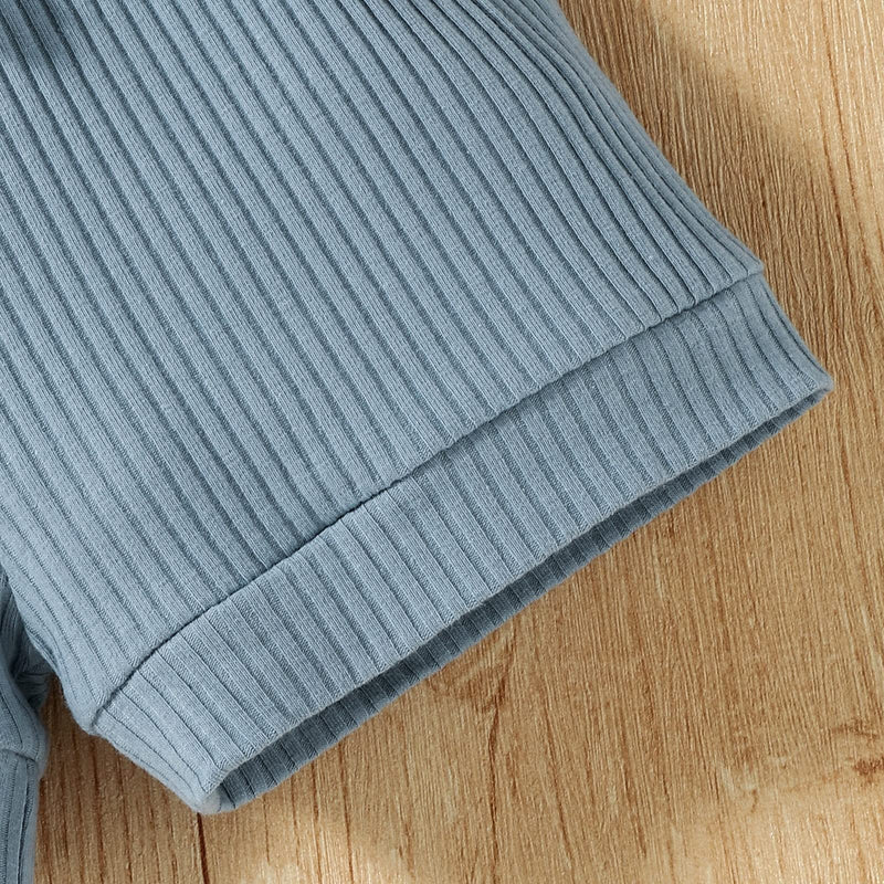 [Australia] - CETEPY Baby Boy Girl Clothes Infant Summer Solid Knit Ribbed Short Romper + Pants Blue 0-3 Months 