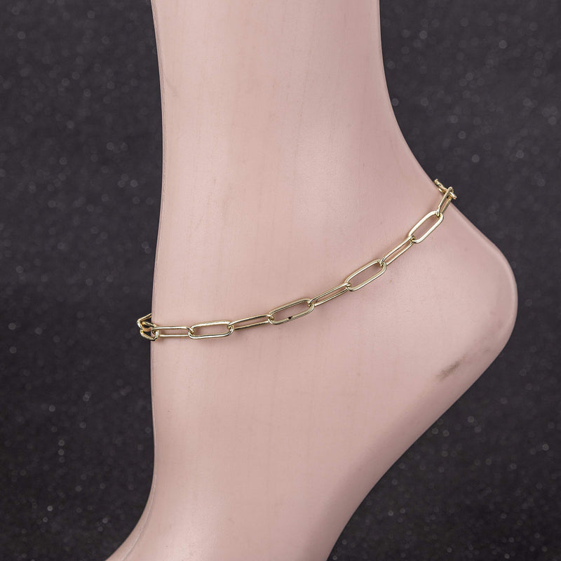 [Australia] - 14K Gold Filled Paperclip Chain Anklet for Women and Teen Girls, Oval Chain Link Ankle Bracelet 9 10 11 inches, plus size anklet 9.0 Inches 