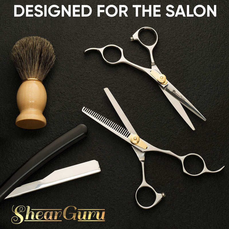 [Australia] - ShearGuru Professional Barber/Salon Scissor Hair Cutting Set - 6.5"-Straight Edge Razor Sharp Scissor + Texturizing Thinning Shears Styling Hair for Women Men, Plus Bonus Faux Leather Case Barber Scissors 