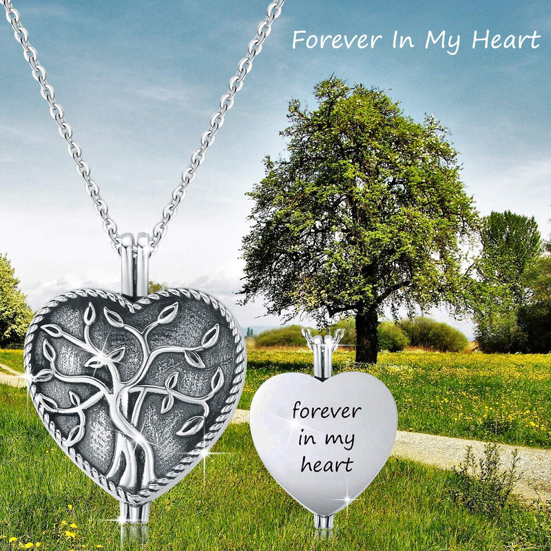 [Australia] - S925 Sterling Silver Heart Urn Ashes Necklace,Tree of Life Cremation Jewelry for Ashes, Keepsake, Memorial Urn Locket Pendant Necklace for Human or Pets 