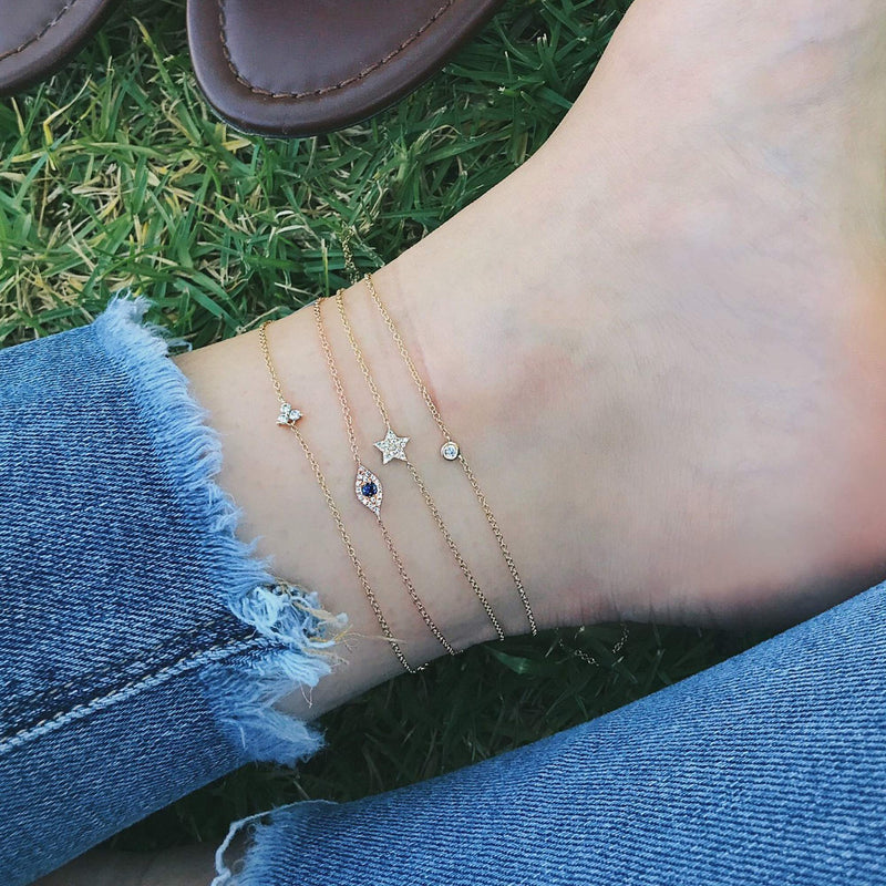 [Australia] - LOYATA Dainty Ankle Bracelet,14K Gold Plated Tiny Bead Anklet Dainty White Cubic Zirconia Cross Tassel Foot Chain Cute Lucky Moon Evil Eye Foot Jewelry Boho Anklets for Women Evil Eye 2 