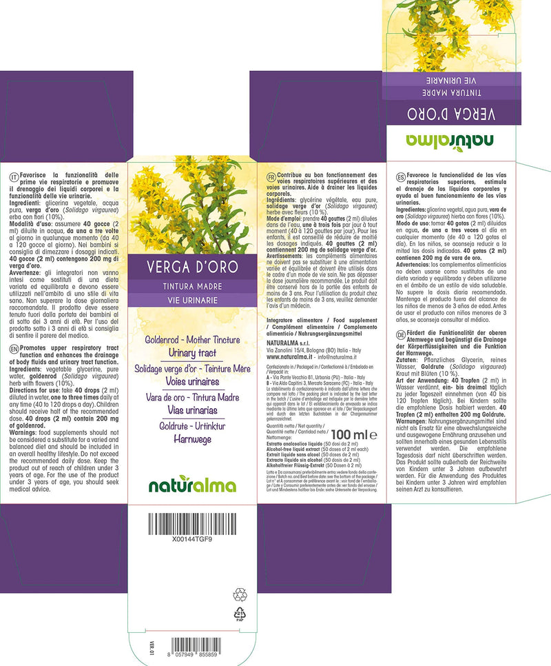 [Australia] - Goldenrod (Solidago virgaurea) herb with Flowers Alcohol-Free Mother Tincture Naturalma | Liquid Extract Drops 100 ml | Food Supplement | Vegan 100 ml (Pack of 1) 
