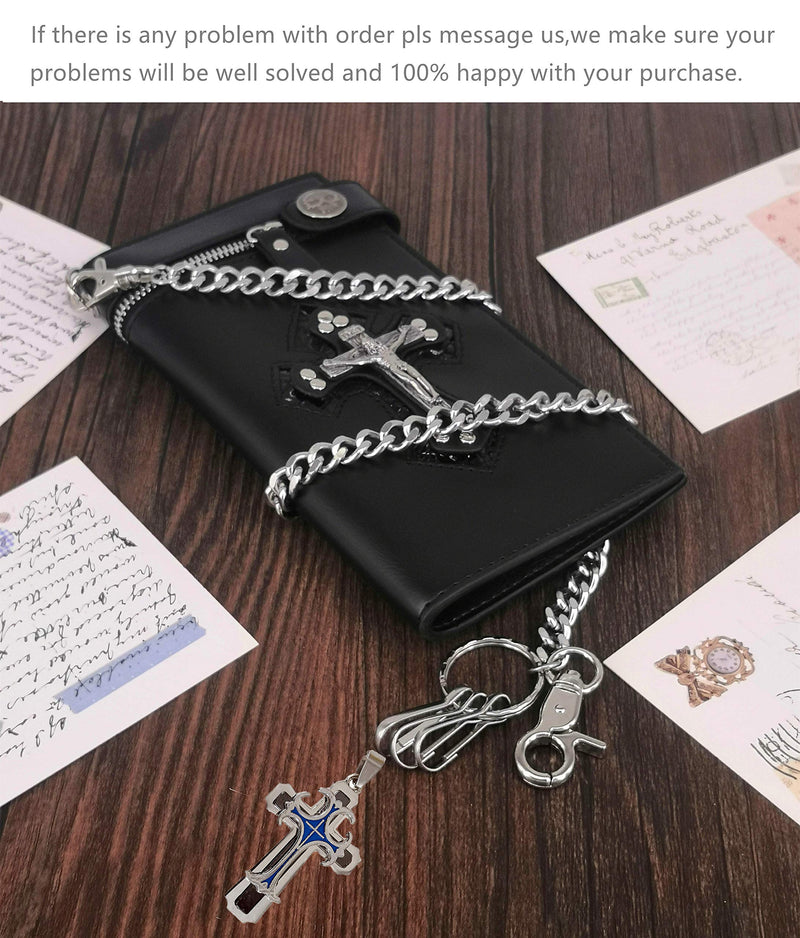 [Australia] - ABC STORY Wallet for Men Women with Chain Trucker Biker Wallet Genuine Leather Bifold Jesus Cross 
