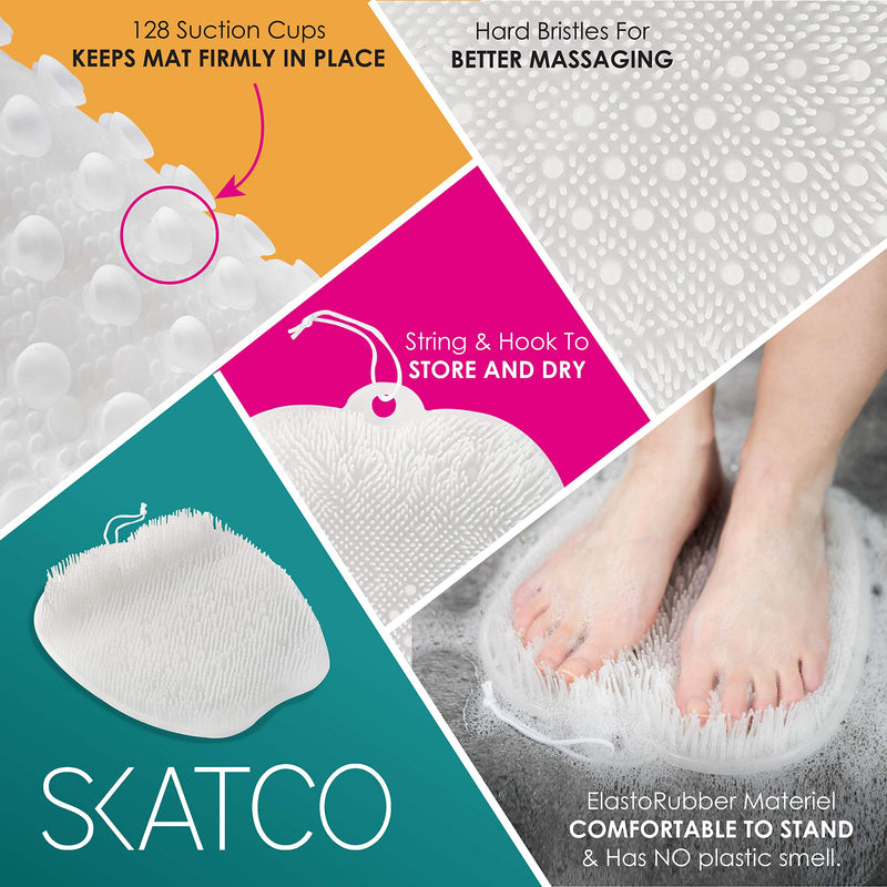 [Australia] - SKATCO Foot Scrubber for Shower and Body Brush Set. Comfortable to Stand Shower Feet Scrubber No Plastic Smell - Wet and Dry Brush Body Massager. Skin Care and Foot Care Shower Accessories - Clear 