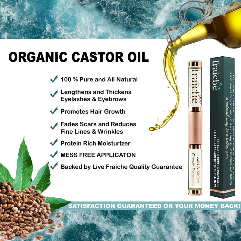 [Australia] - Castor Oil (2oz) + Custom Mascara Tube USDA Certified Organic, 100% Pure, Cold Pressed, Hexane Free by Live Fraiche. Stimulate Growth for Eyelashes, Eyebrows, Hair. Lash Growth Serum. Brow Treatment 