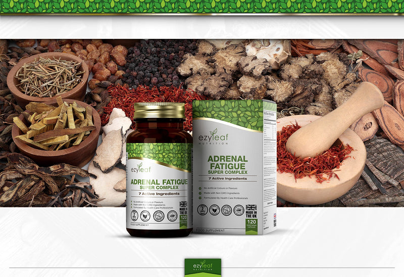 [Australia] - Ezyleaf Adrenal Supplement | Schisandra Ginseng Tyrosine | Pantothenic Acid Liquorice Root Vitamin C B6 | 120 Capsules | Fatigue Cortisol Support Health | Allergen Free, Non-GMO & ISO Certified 