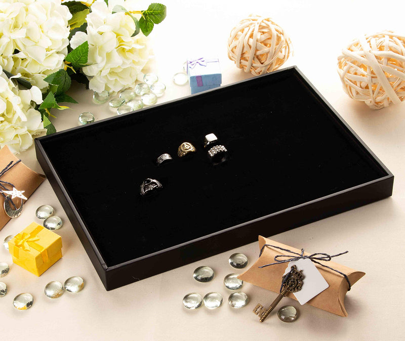 [Australia] - Ring Pad - 5-Pack Velvet Ring Display Tray, Ring Box Insert, Case, Ring Foam, Jewelry Tray Insert, for Accessory Storage, Show, Retail, Shop, Home, Counter Top, 100 Slot, Black, 13.4 x 9 x 0.5 Inches 