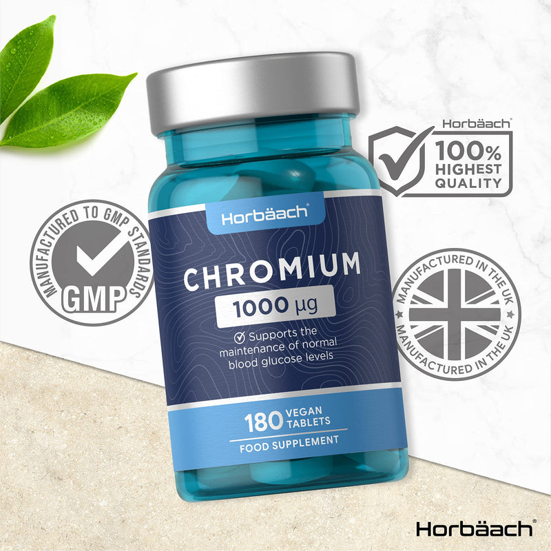 [Australia] - Chromium Picolinate 1000mcg | 180 Tablets | Supplement for Vegans & Vegetarians | Supports Normal Blood Sugar Levels | No Artificial Preservatives| by Horbaach 