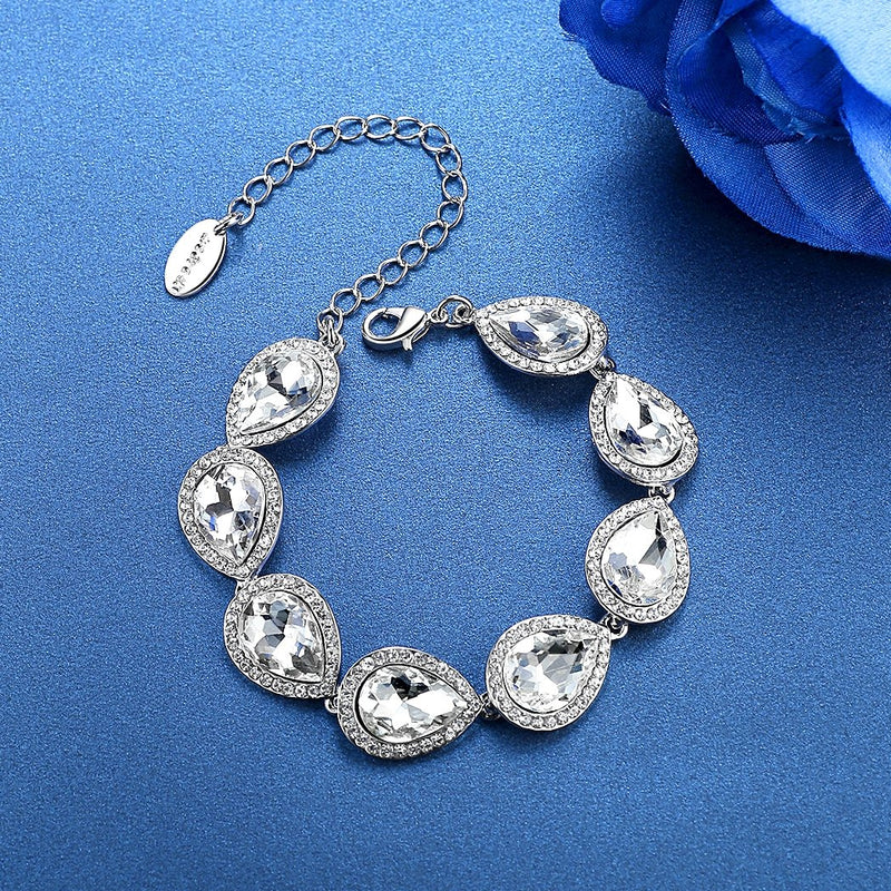 [Australia] - mecresh Flower Teardrop Earring and Bracelets Silver/Gold/Champagne Bridal Jewelry Sets for Women A-Clear 