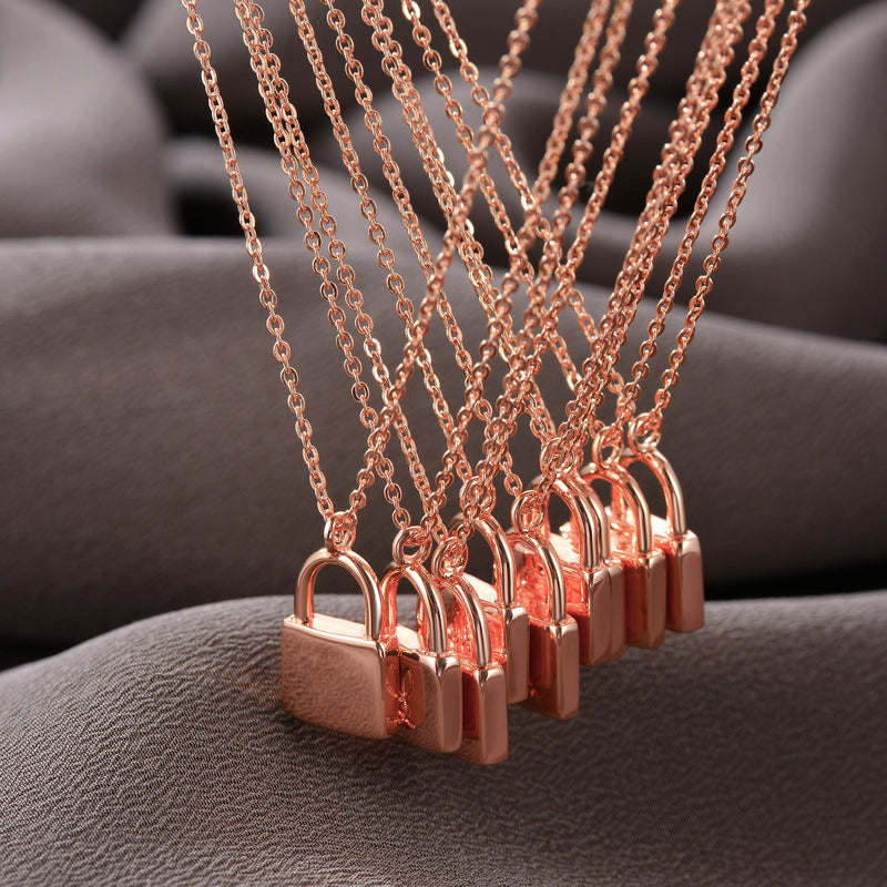 [Australia] - Mevecco Gold Dainty Initial Necklace Lock Necklace 18K Gold Plated Padlock Necklace Letter Necklaces for Women Minimalist Personalized Jewelry lock rose gold 